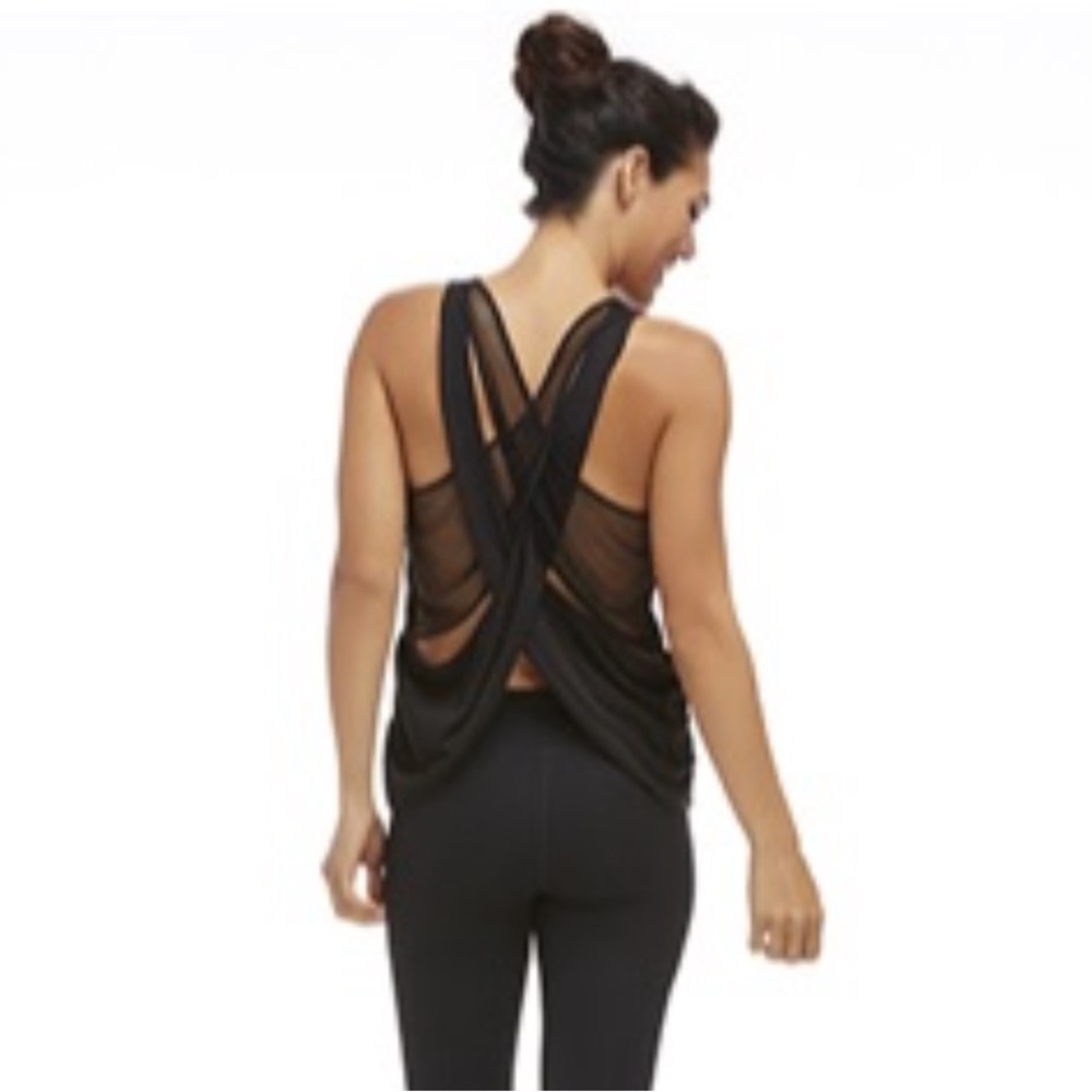 Fabletics Riviera Crossback Tank Top with Mesh Accents; Black